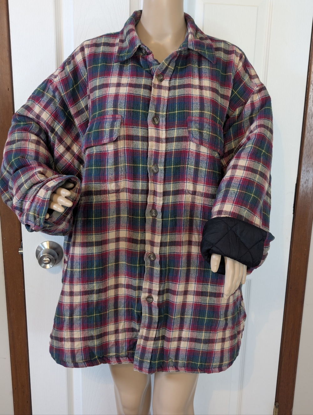 Abercrombie&Fitch Vintage oversized plaid flannel Quilted Lining shirt jacket LG